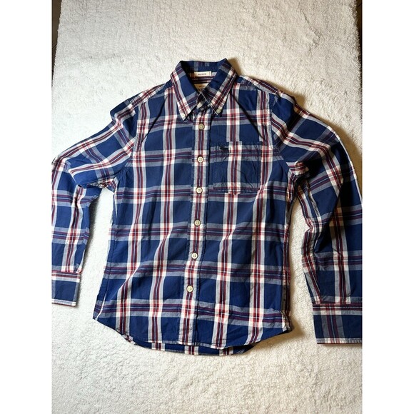 Abercrombie Kids Boys Muscle Sz S Plaid Long Sleeve Button Up Shirt Blue Red - Picture 1 of 7
